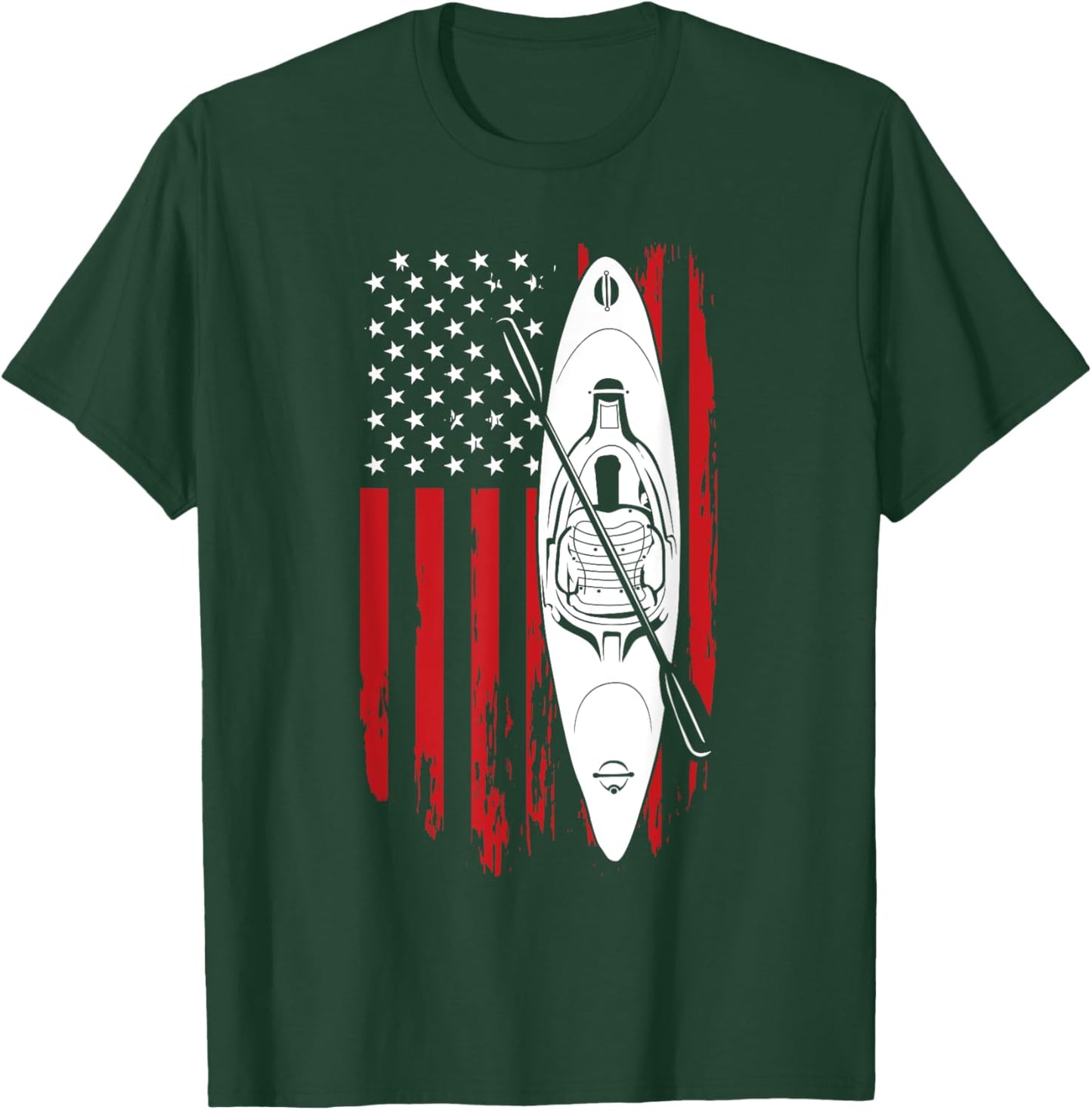 Kayak Paddle USA Flag American Kayaking 4th Of July Lovers T-Shirt - T-Shirt | Forest