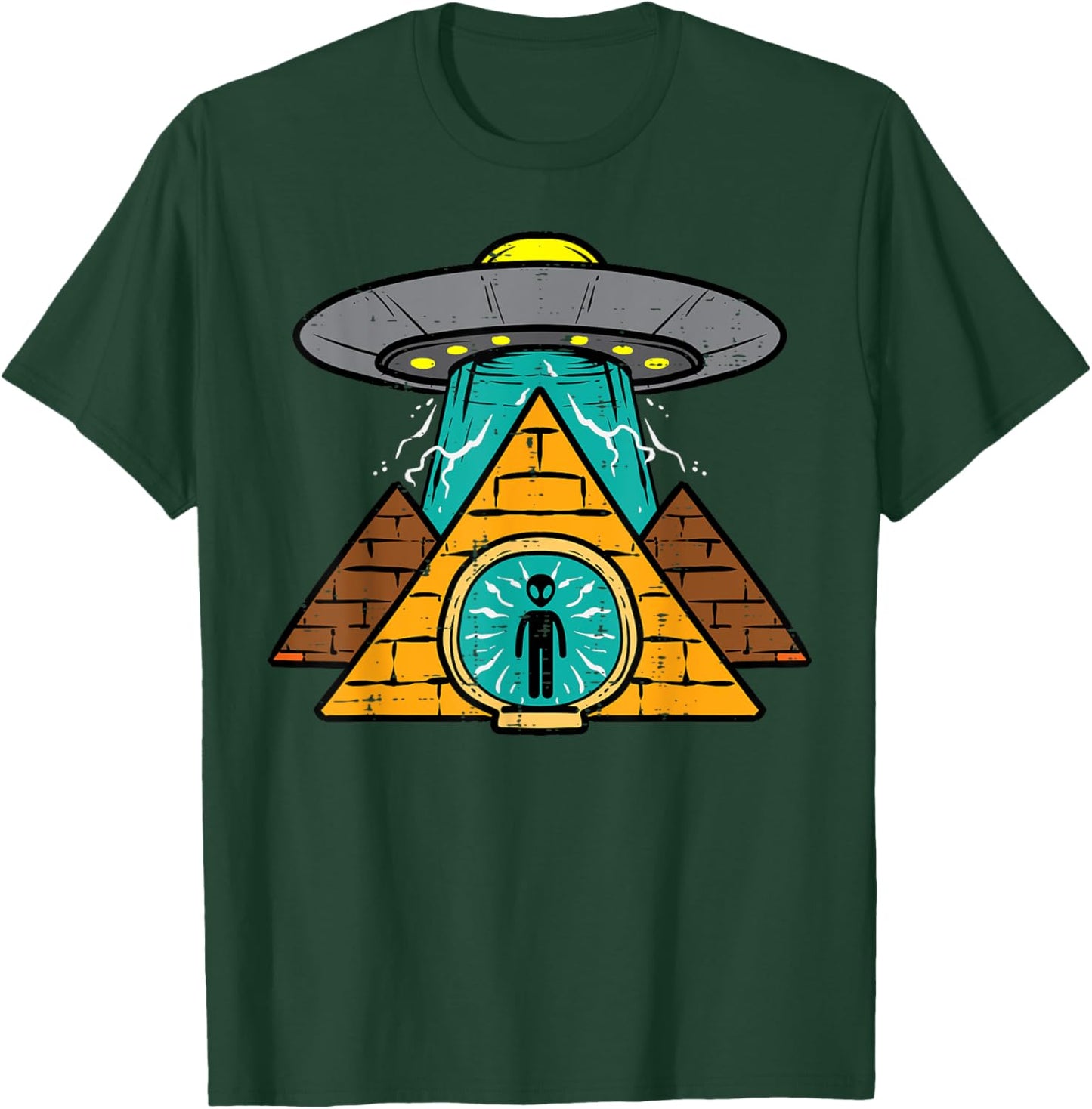 Alien Ufo Pyramid Funny Conspiracy Science Men Women Kids T-Shirt - T-Shirt | Forest
