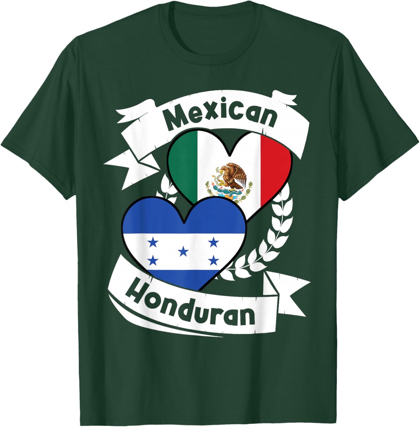 Mexican Honduran Heart Flags Mexico Honduras T-Shirt - T-Shirt | Forest