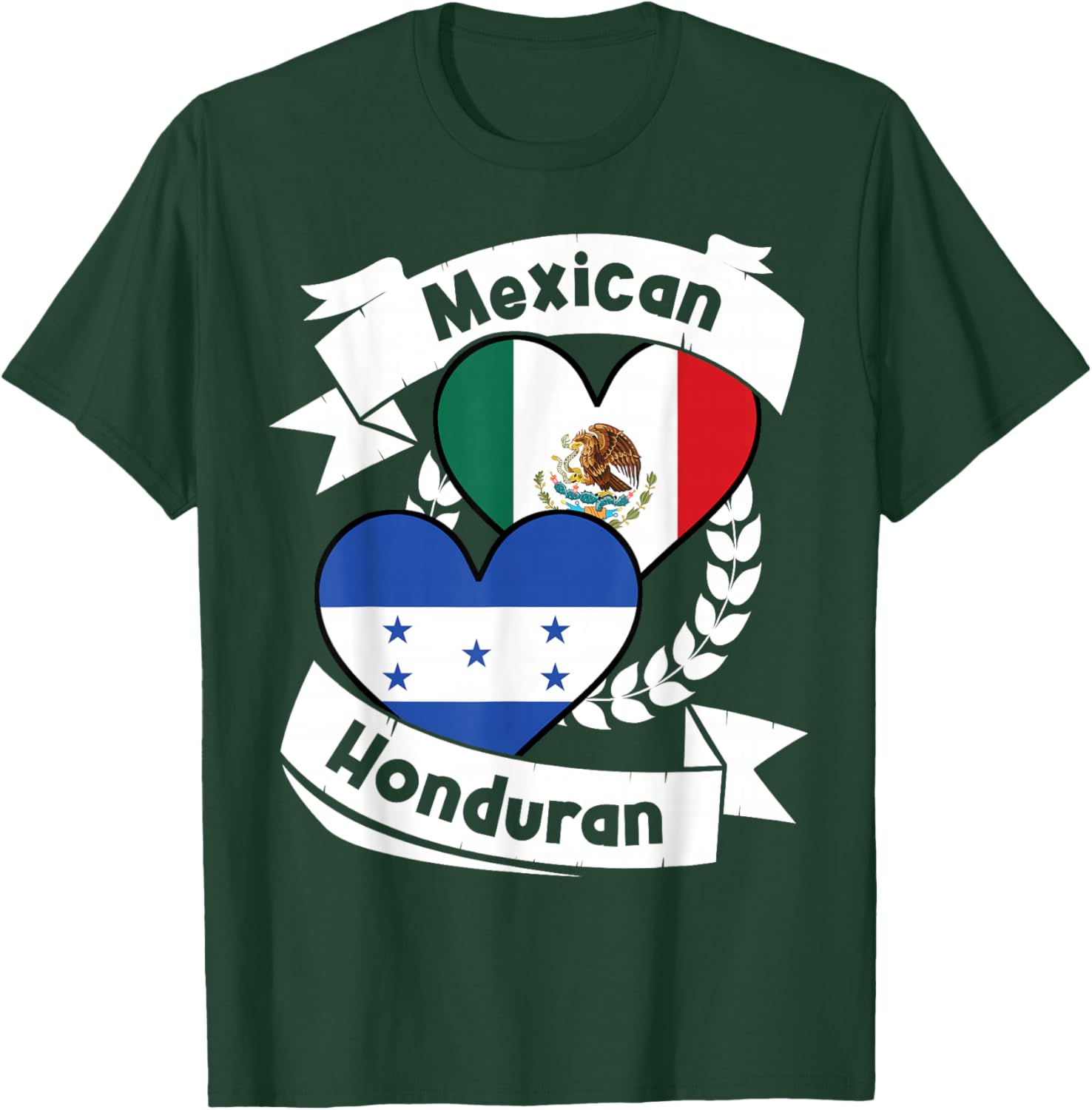 Mexican Honduran Heart Flags Mexico Honduras T-Shirt - T-Shirt | Forest