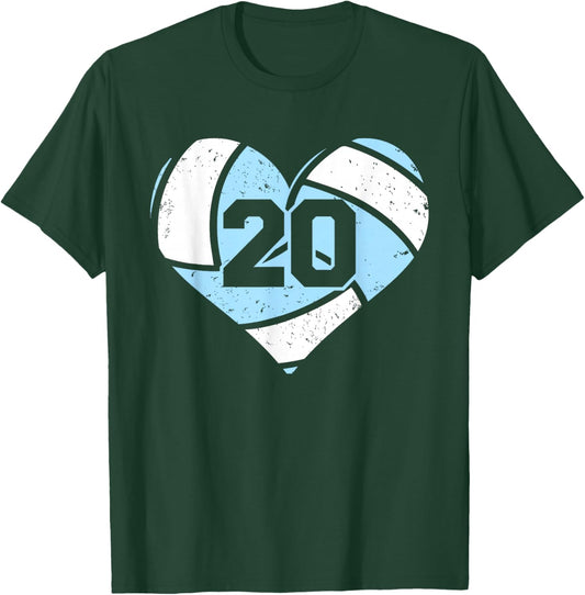 Volleyball Number 20 Jersey Funny Volleyball Heart Game Day T-Shirt - T-Shirt | Forest