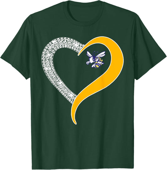 Stephenville Yellow Jackets Logo Diamond Heart HS T-Shirt - T-Shirt | Forest
