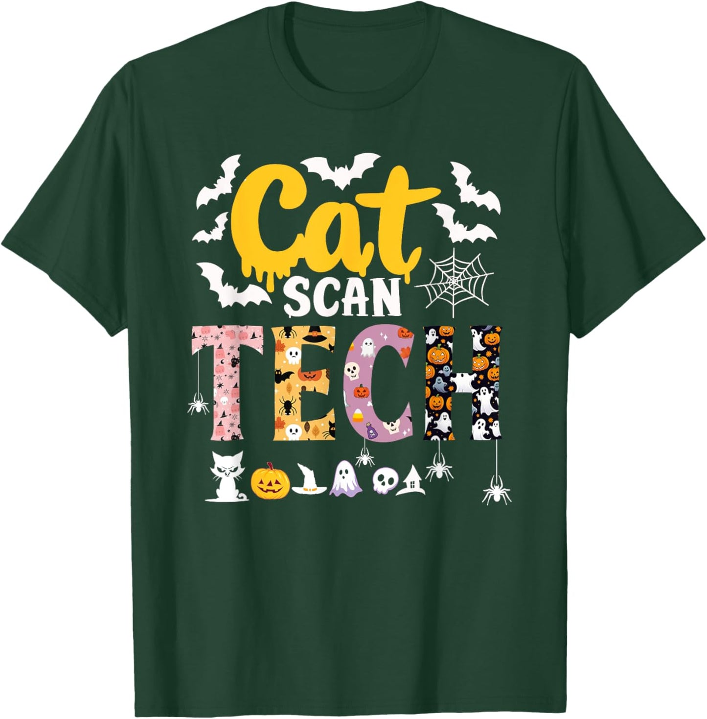 Cat Scan CT Rad Tech Halloween Costume Spider Fly Bat Spooky Women Kids T-Shirt - T-Shirt | Forest
