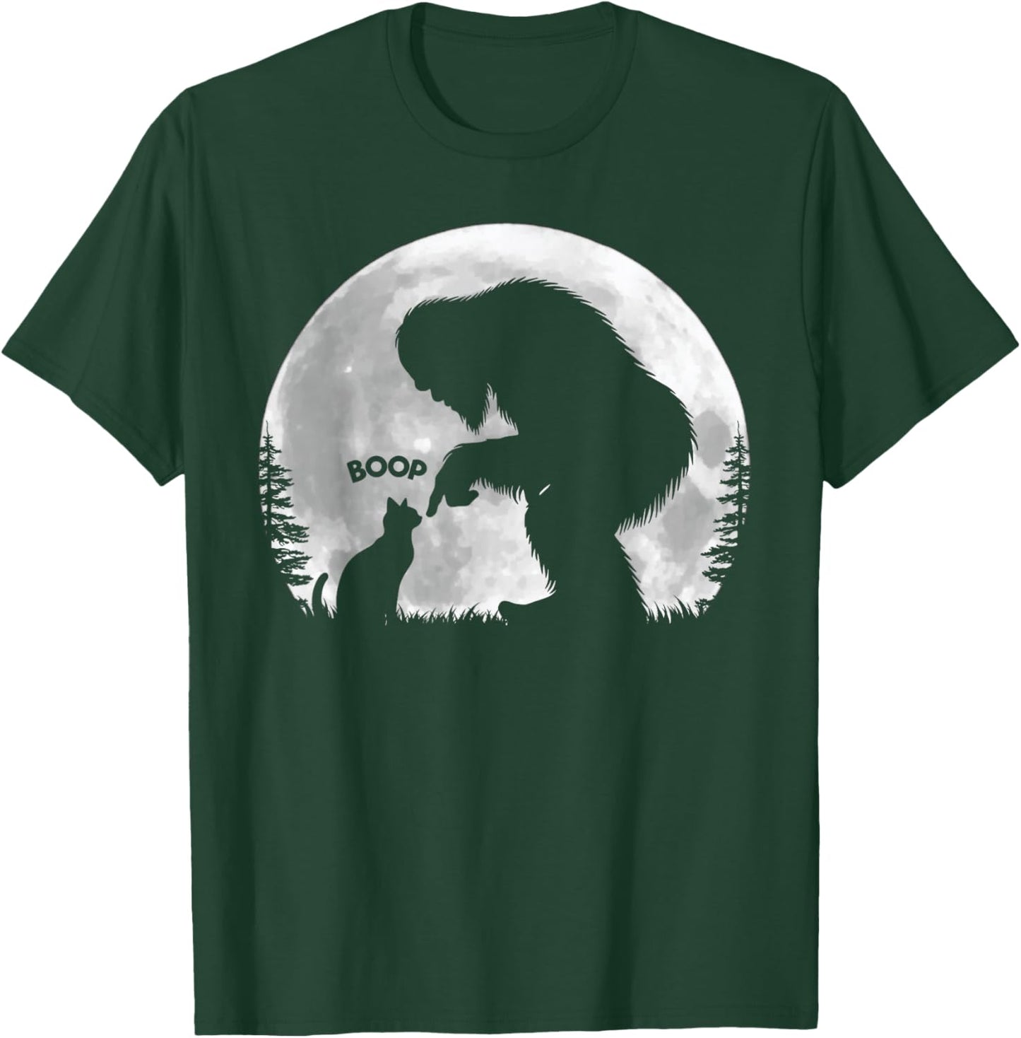 Fun Hand Boop Nose Bigfoot Sasquatch Cat Full Moon T-Shirt - T-Shirt | Forest