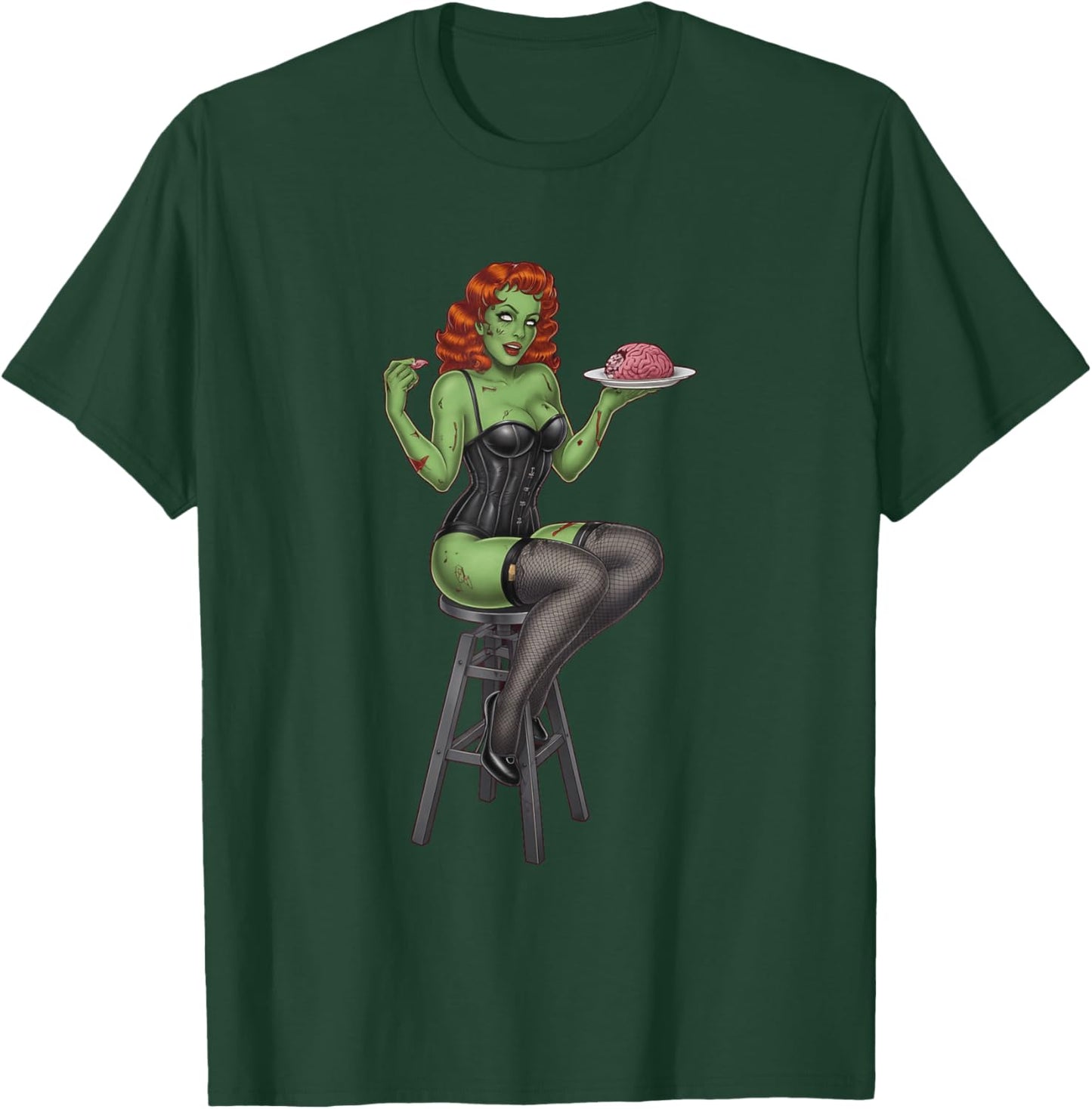Retro Zombie Pin Up Girl Burlesque Vintage Horror Halloween T-Shirt - T-Shirt | Forest