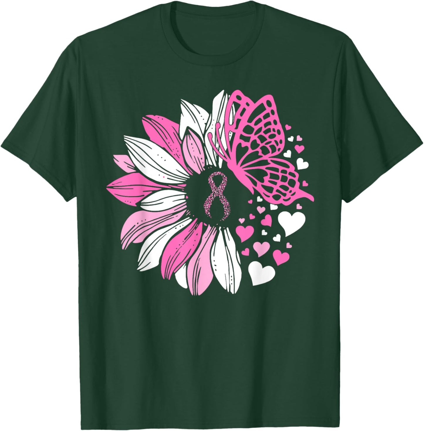 Sunflower Pink Breast Cancer Awareness Women Warrior T-Shirt - T-Shirt | Forest