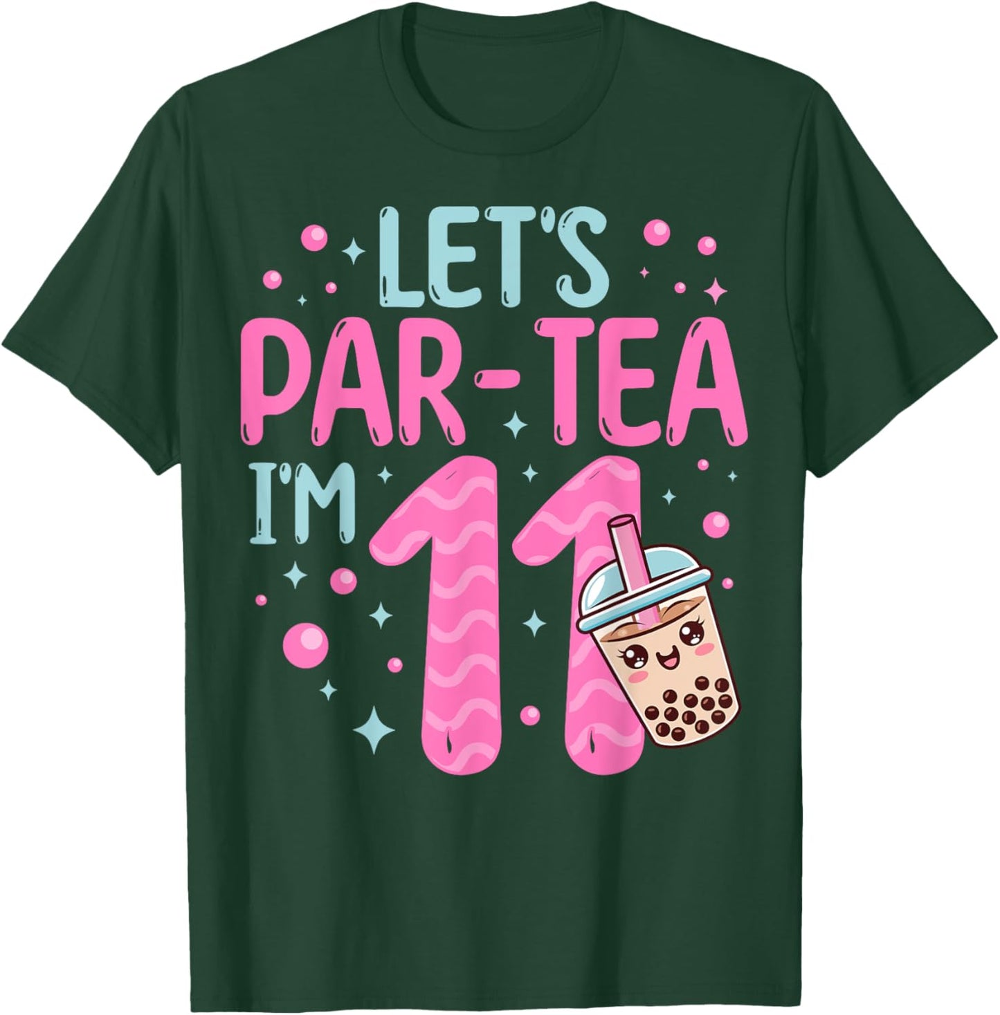 Let's Par-tea I'm 11 Years Old 11th Birthday Bubble Boba Tea T-Shirt - T-Shirt | Forest