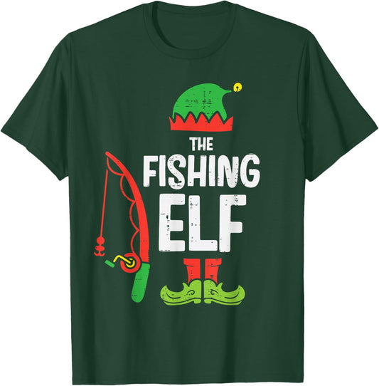 Christmas Fishing Elf Xmas Family Matching Men Boys Kids T-Shirt - T-Shirt | Forest