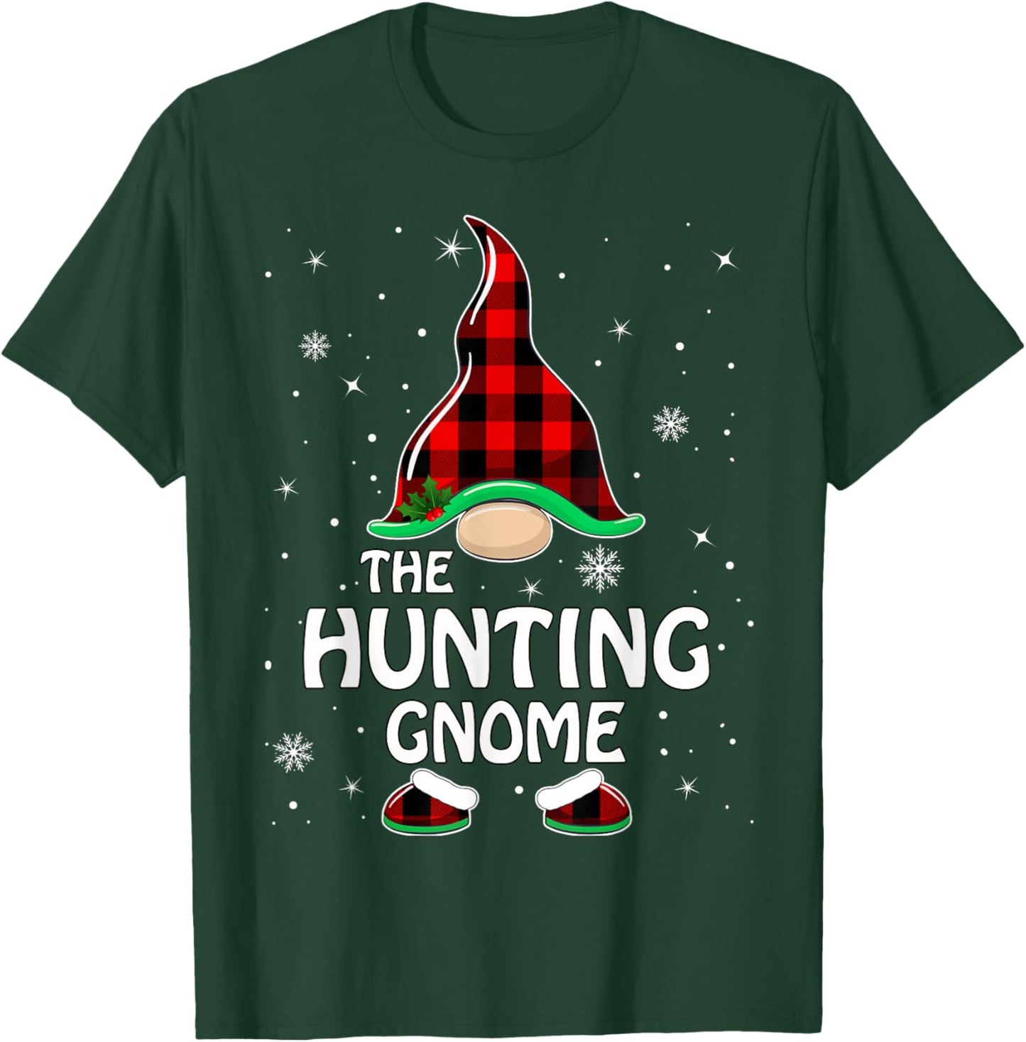Hunting Gnome Buffalo Plaid Matching Family Christmas Pajama T-Shirt - T-Shirt | Forest