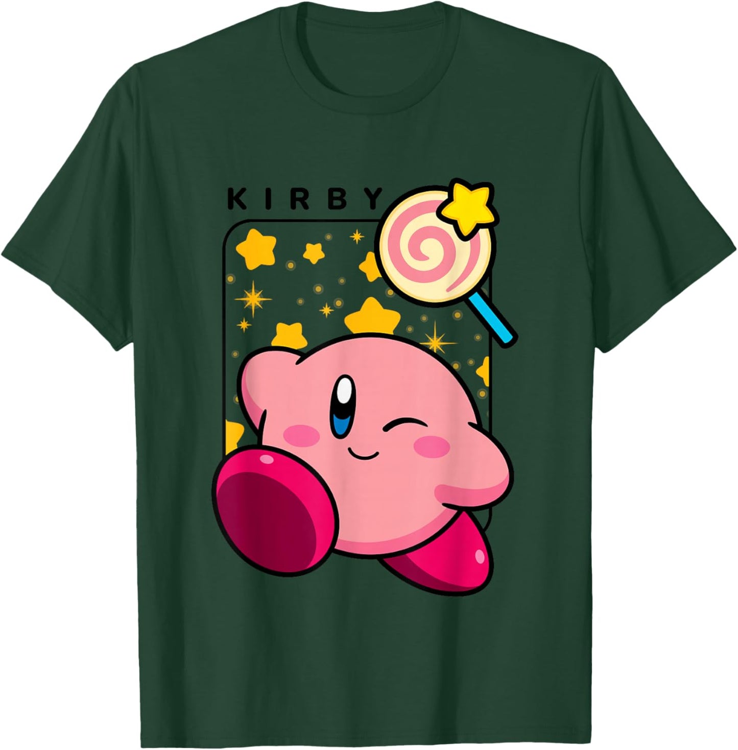 Kirby Lollipop & Stars Big Cute Nintendo Portrait T-Shirt - T-Shirt | Forest
