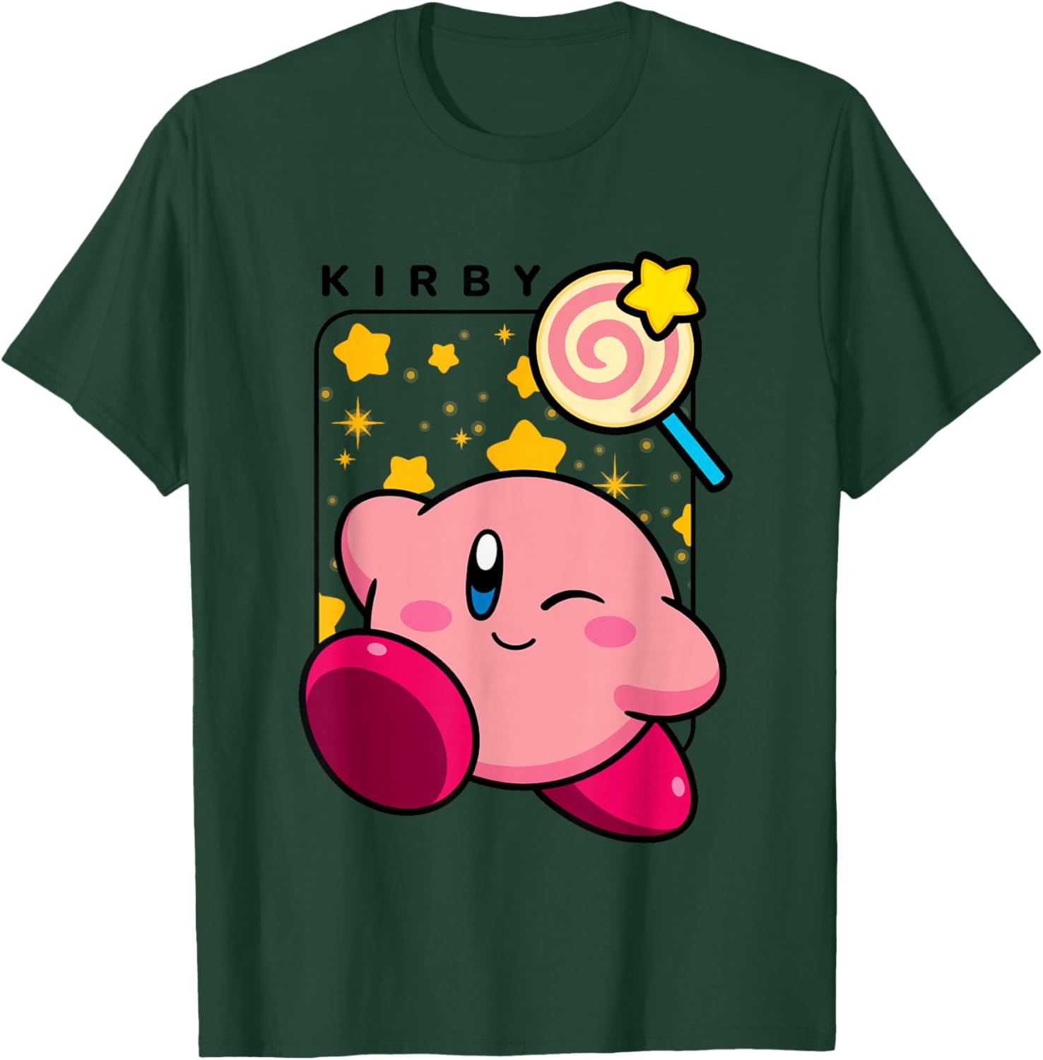 Kirby Lollipop & Stars Big Cute Nintendo Portrait T-Shirt - T-Shirt | Forest
