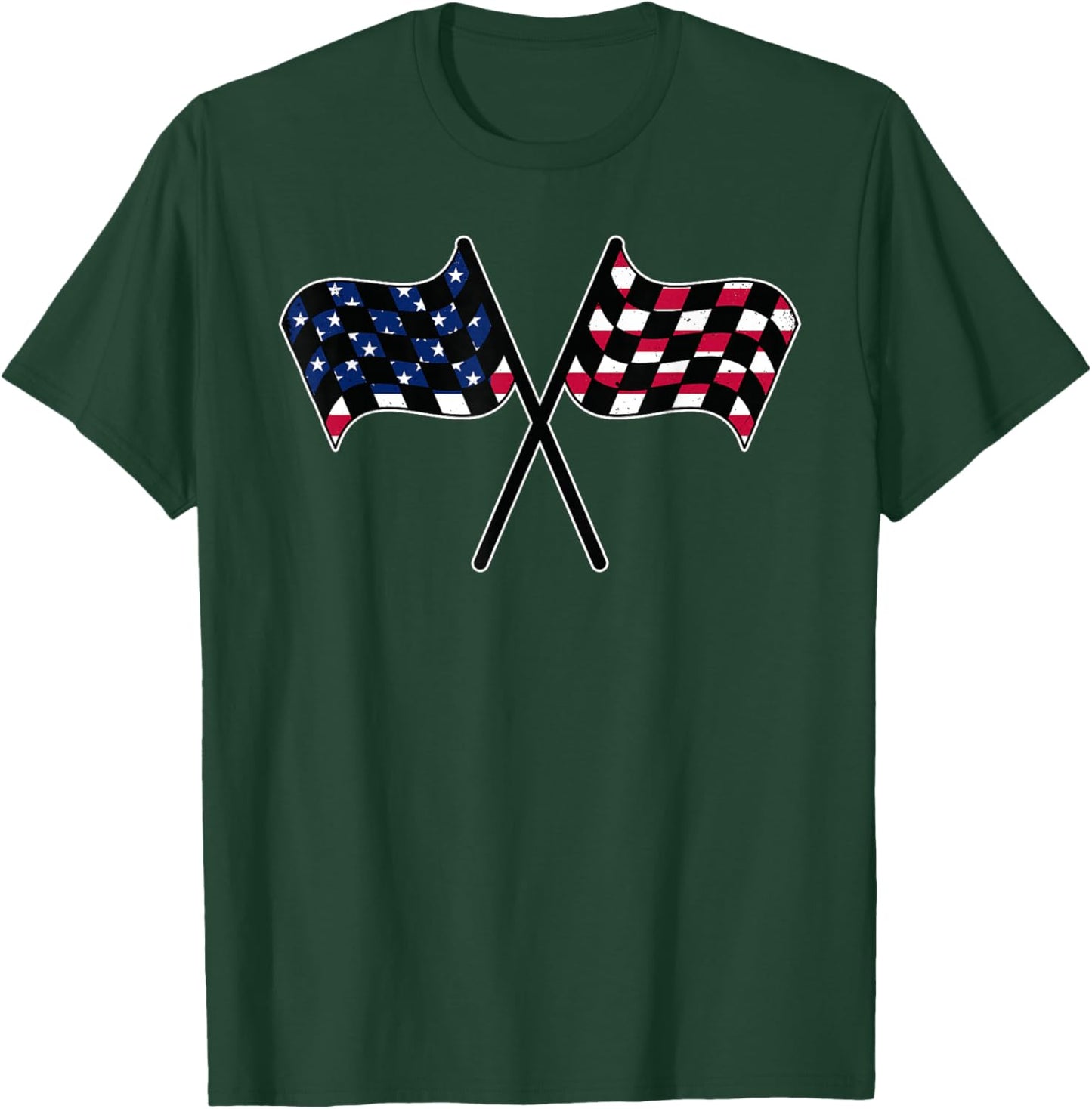 American Flag Racing Race Car USA Family Matching Pit Crew T-Shirt - T-Shirt | Forest