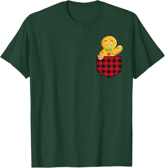 Gingerbread Man In Pocket Funny Christmas Cookie Boys Girls T-Shirt - T-Shirt | Forest