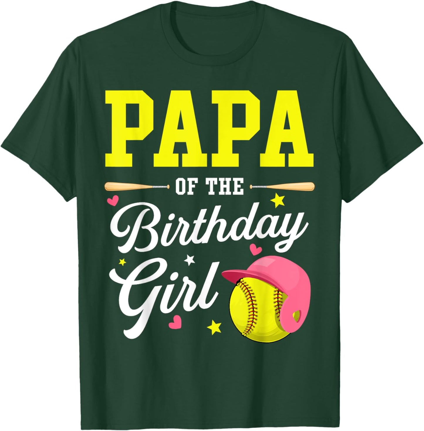 Papa Of The Birthday Girl Softball Player Theme B-day T-Shirt - T-Shirt | Forest