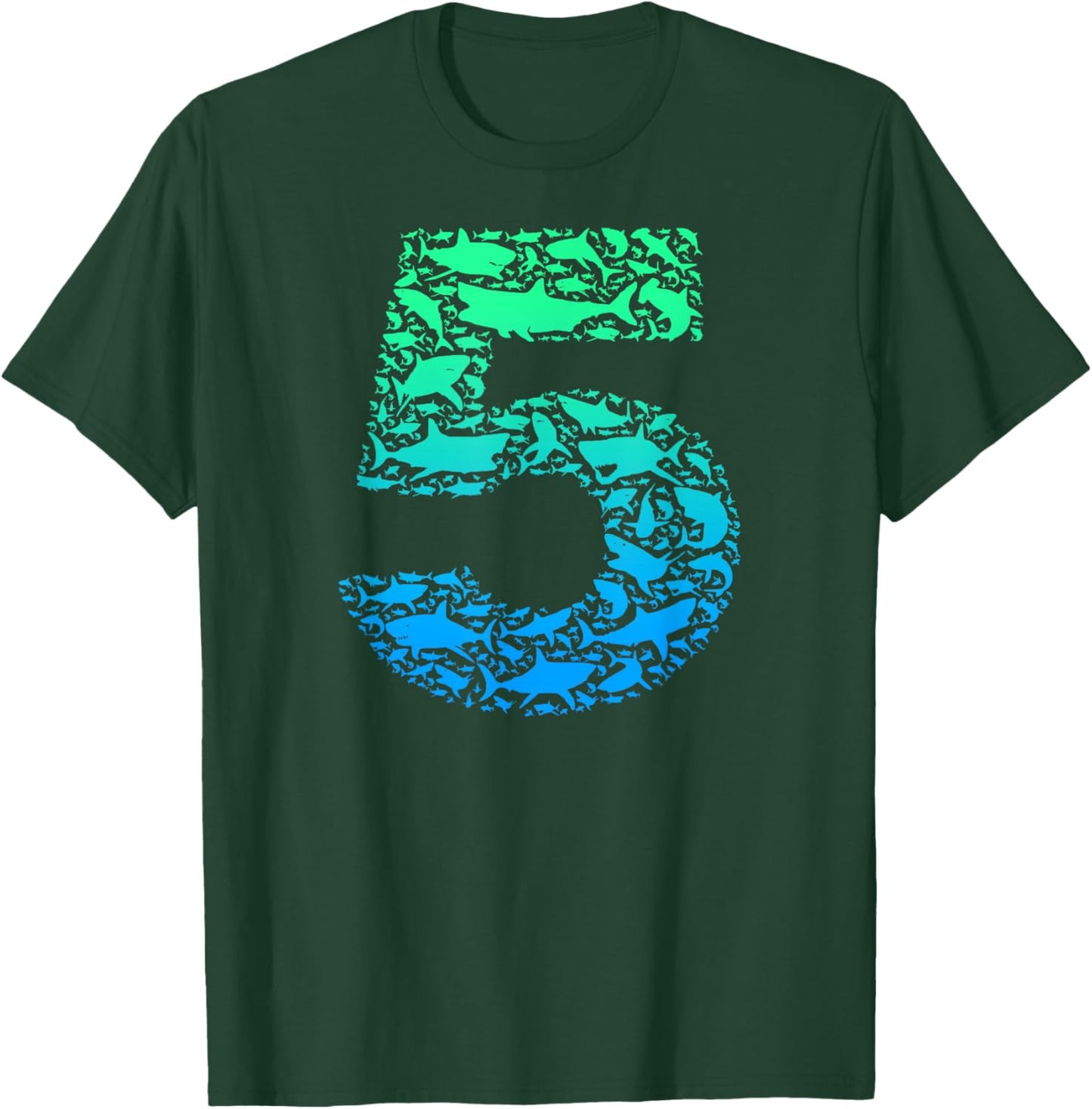 5th Birthday Kids Girls Boys 5 Year Old - Shark Number "5" T-Shirt - T-Shirt | Forest
