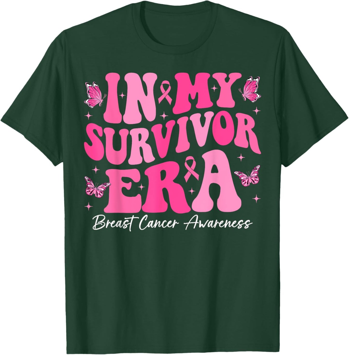 In My Survivor Era Retro Groovy Breast Cancer Awareness T-Shirt - T-Shirt | Forest