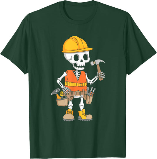Construction Worker Costume Skeleton Halloween Orange Vest T-Shirt - T-Shirt | Forest
