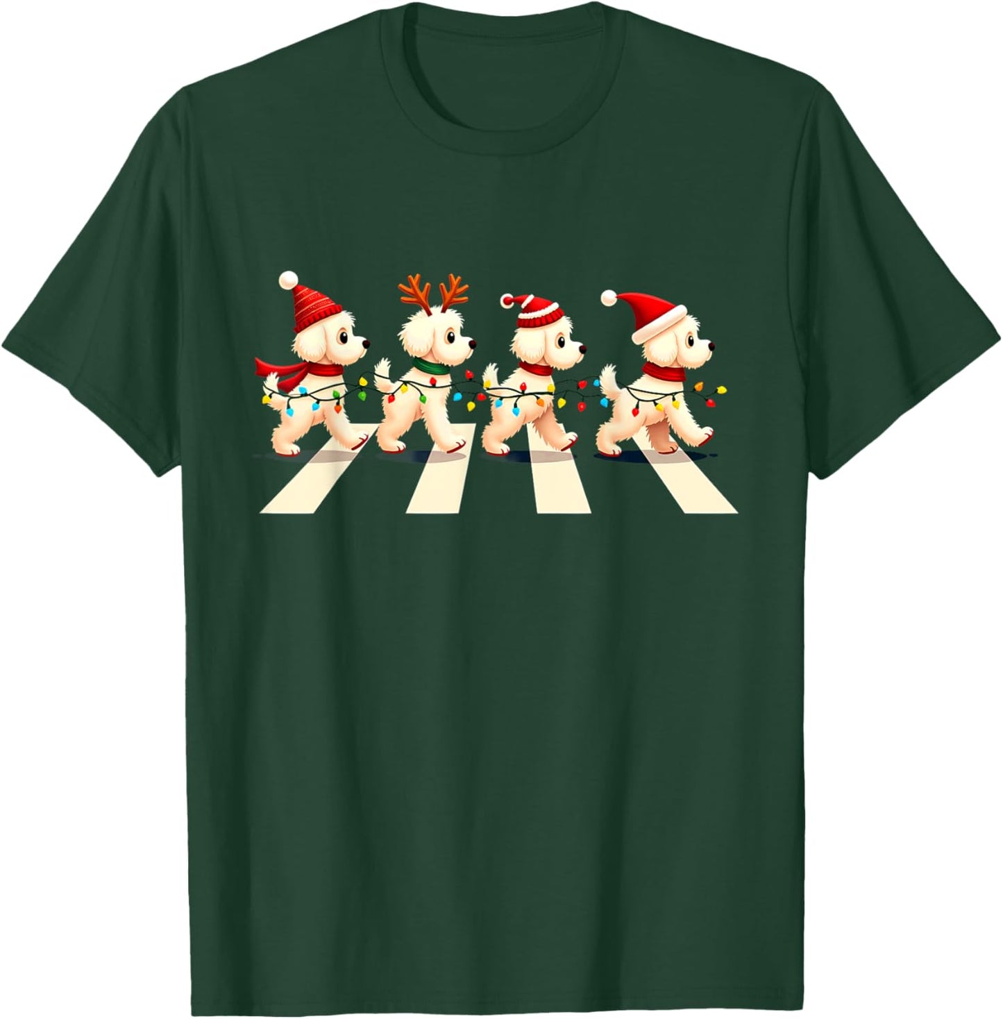 Bichon Frise Dog Crossing Road Xmas Women Kids T-Shirt - T-Shirt | Forest