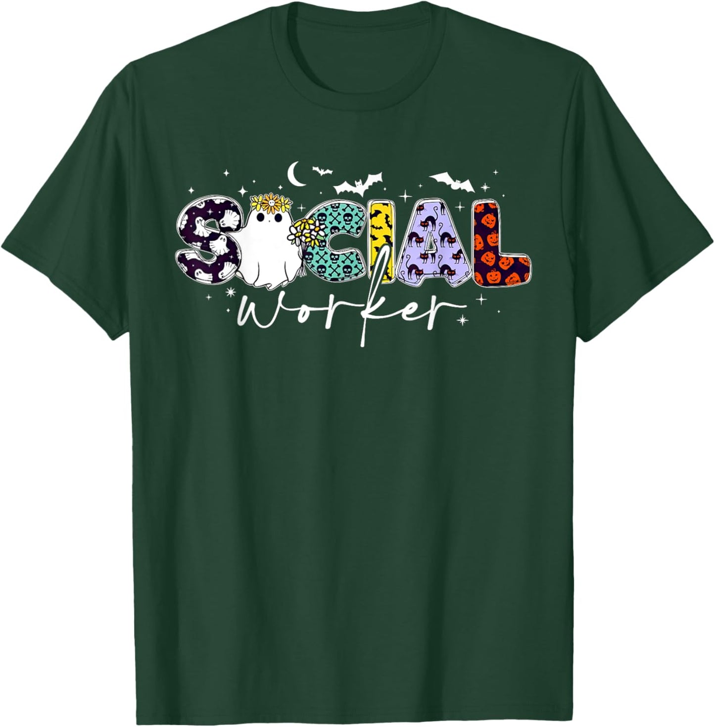 Retro Social Worker Ghost Halloween Funny School Social Work T-Shirt - T-Shirt | Forest