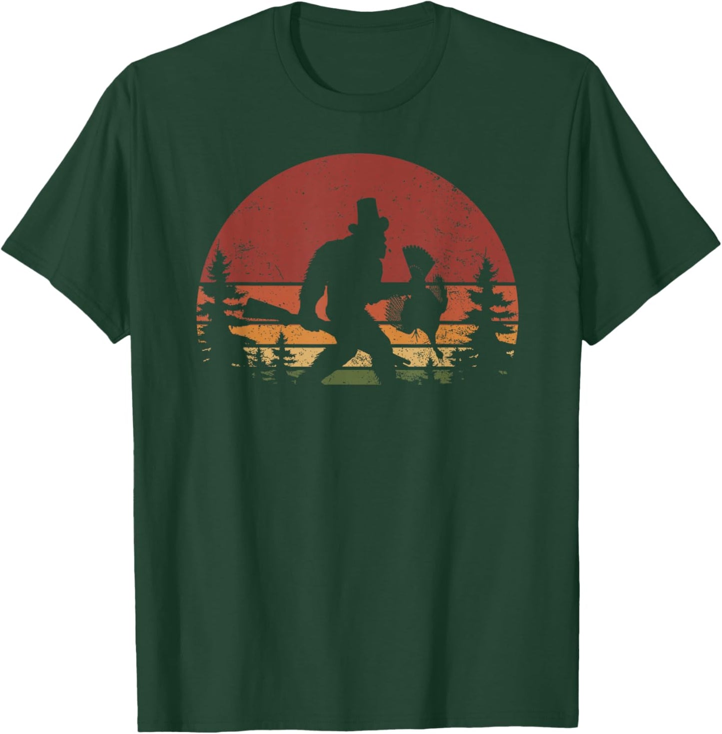 I Heart Cryptids Co. -Adults & Kids Retro Bigfoot Turkey Thanksgiving - Black, Small T-Shirt - T-Shirt | Forest
