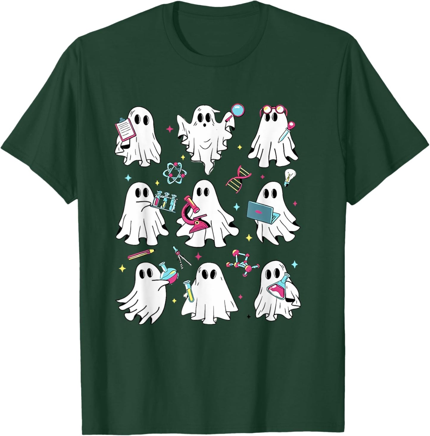 Retro Halloween Science Teacher Ghost Laboratory Teacher T-Shirt - T-Shirt | Forest