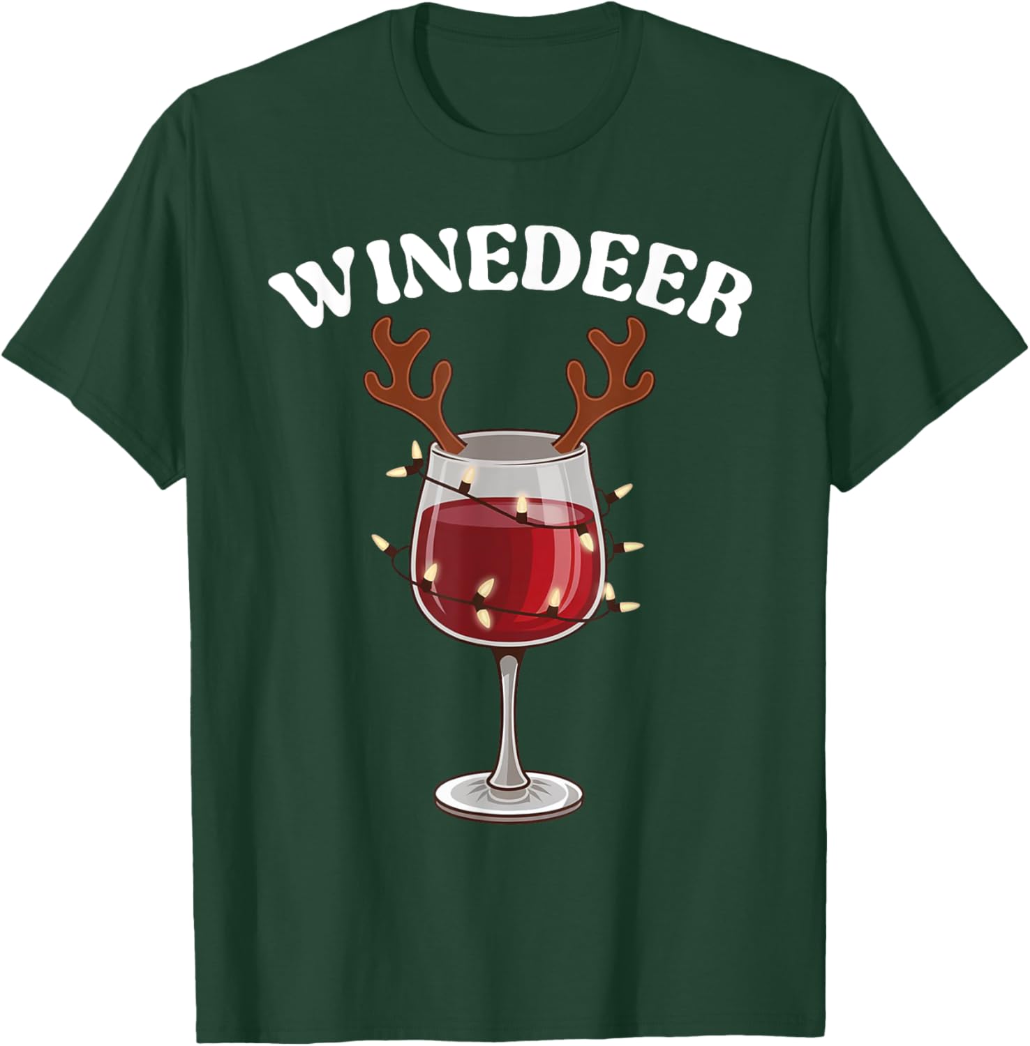 Funny Winedeer Reindeer Hat Santa Antlers Wine Glass Lights T-Shirt - T-Shirt | Forest