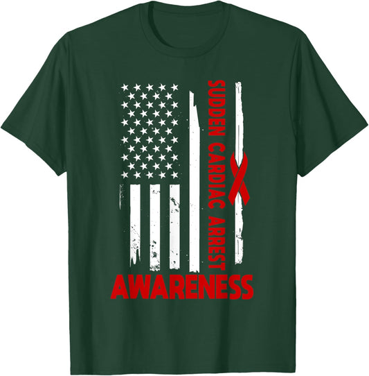American Flag Sudden Cardiac Arrest Awareness America T-Shirt - T-Shirt | Forest
