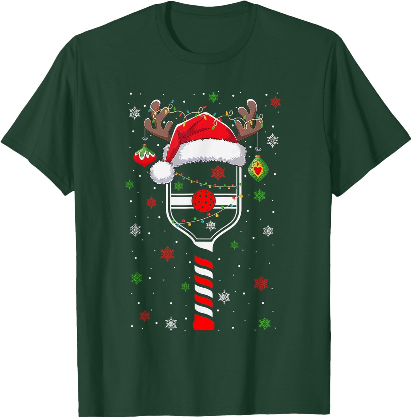 Funny Pickleball Player Christmas Holiday Reindeer Xmas T-Shirt - T-Shirt | Forest