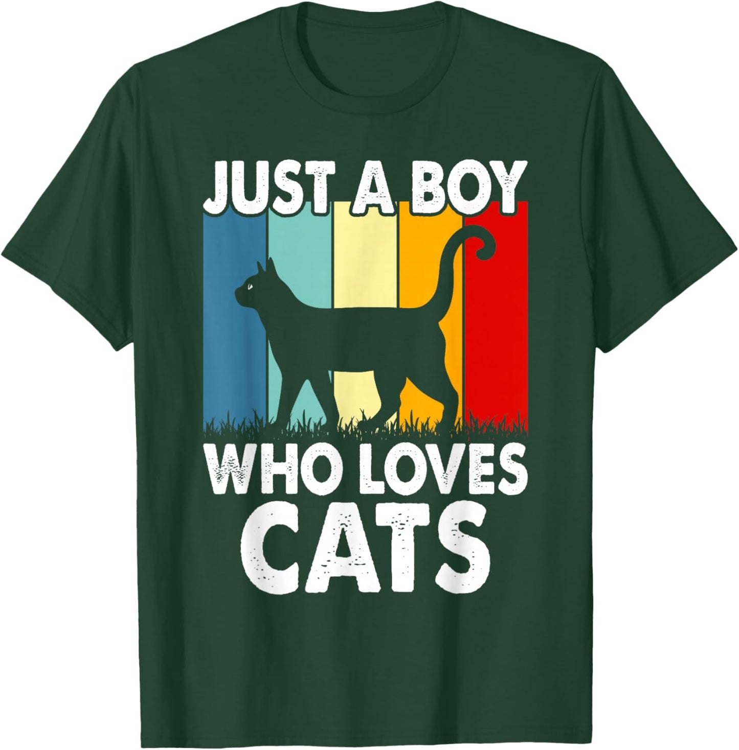 Vintage Just A Boy Who Loves Cats Boy Kid Cat Lover For Boys T-Shirt - T-Shirt | Forest