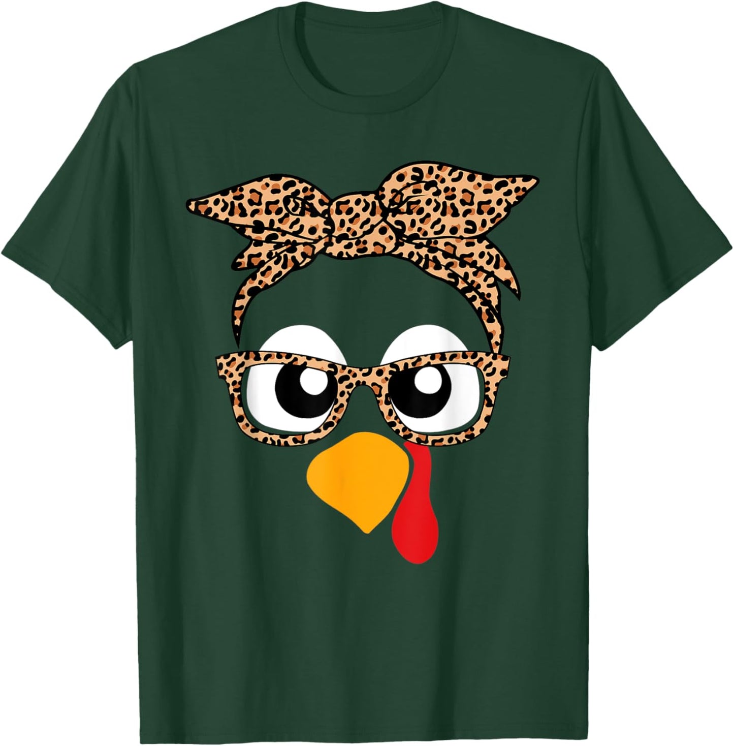 Turkey Face Leopard Headband Thanksgiving Pilgrim T-Shirt - T-Shirt | Forest