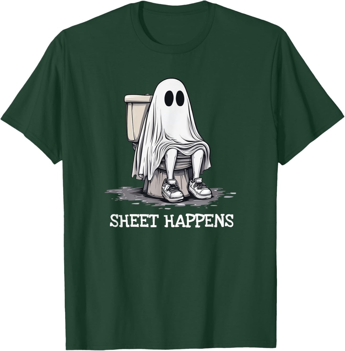 Pooping Ghost On Toilet Sheet Happens Funny Halloween T-Shirt - T-Shirt | Forest