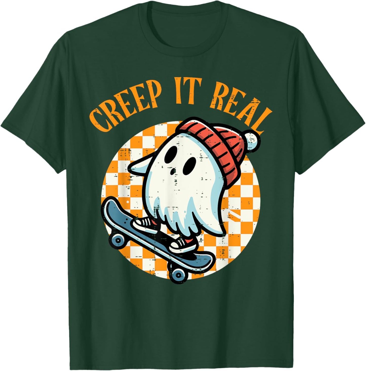 Creep It Real Skater Ghost Halloween Boys Kids Teen Youth T-Shirt - T-Shirt | Forest
