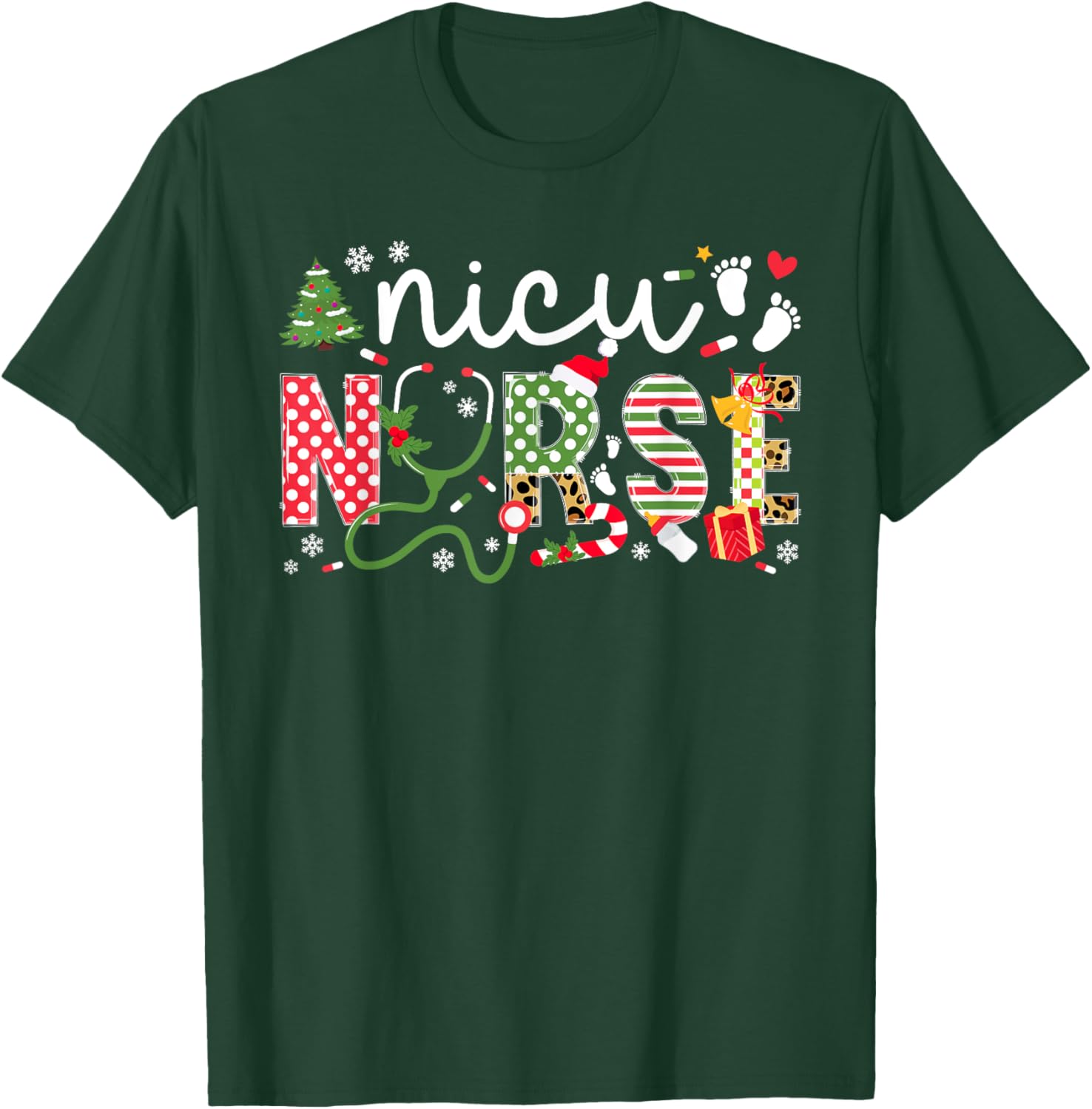 NICU Nurse Christmas Neonatal ICU Nurse Xmas Party T-Shirt - T-Shirt | Forest