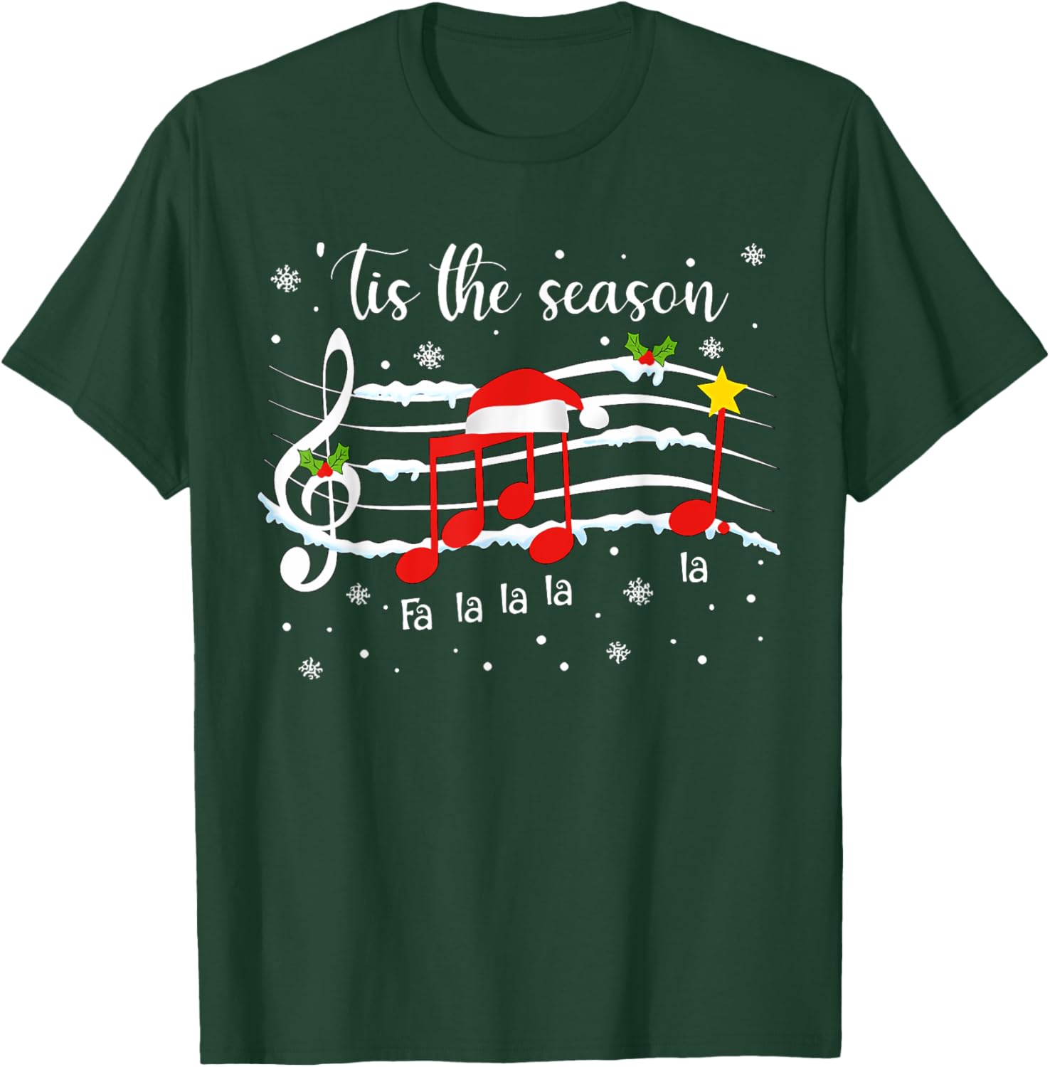 Tis The Season Music Notes Teacher Christmas Treble Clef T-Shirt - T-Shirt | Forest