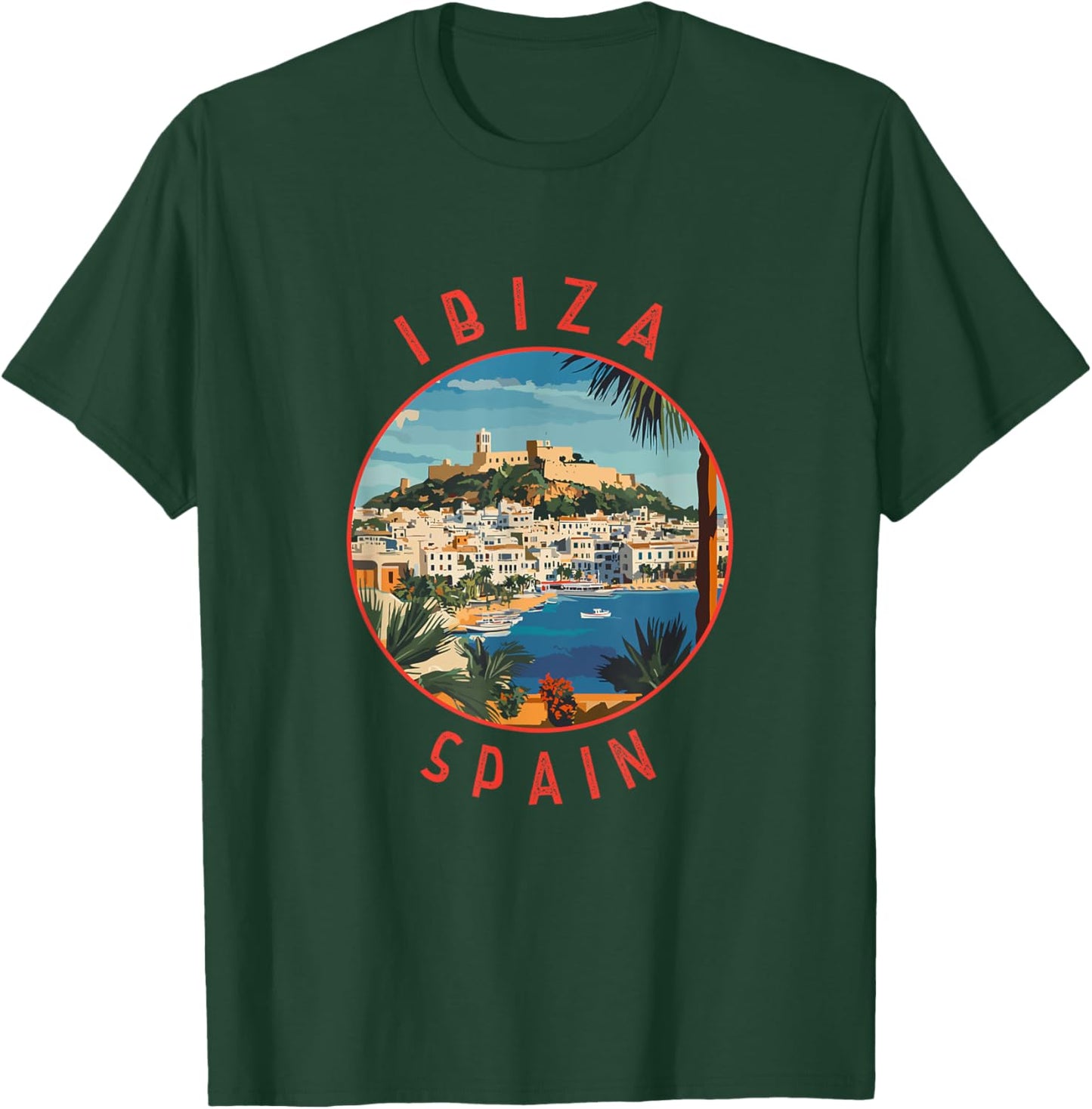 Ibiza Spain Retro Distressed Circle T-Shirt - T-Shirt | Forest