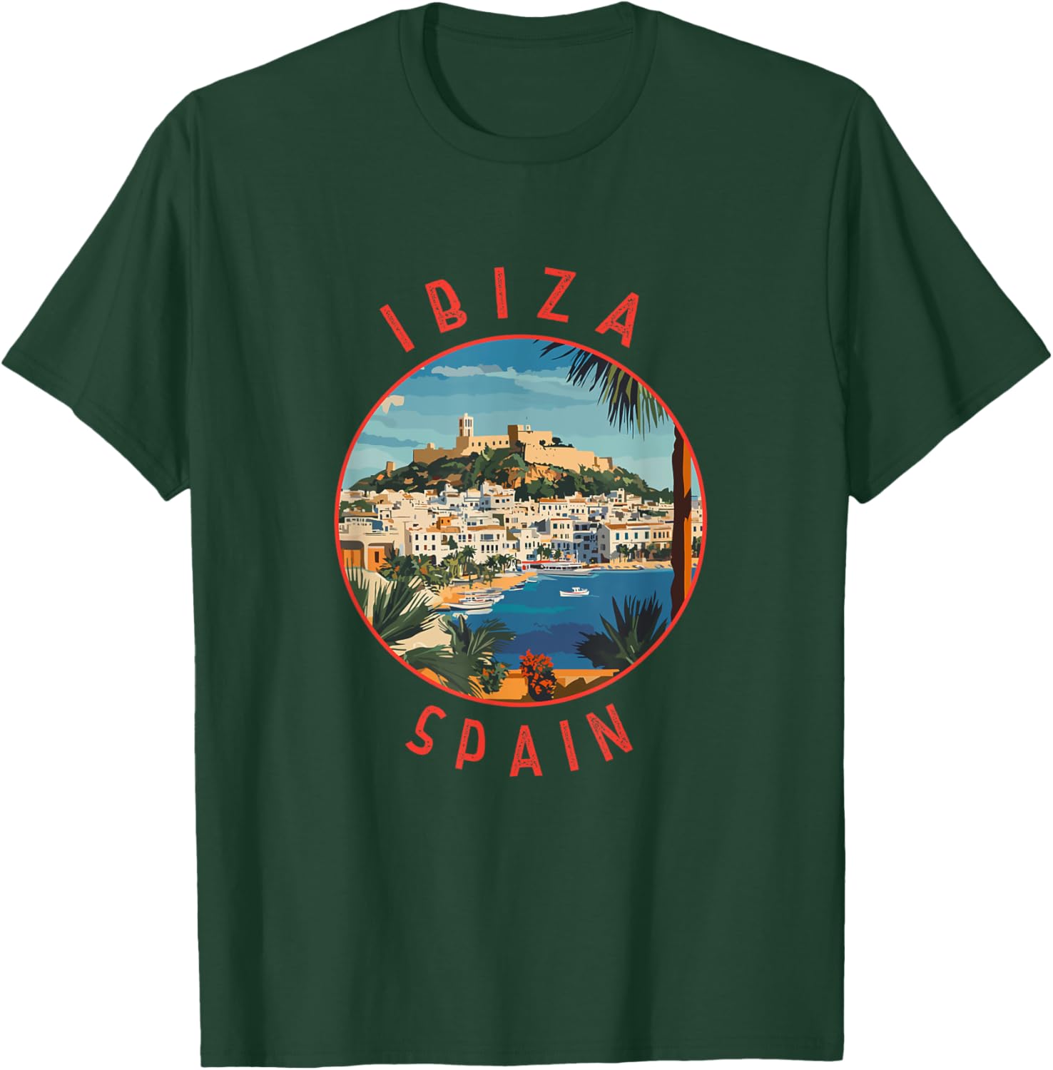 Ibiza Spain Retro Distressed Circle T-Shirt - T-Shirt | Forest