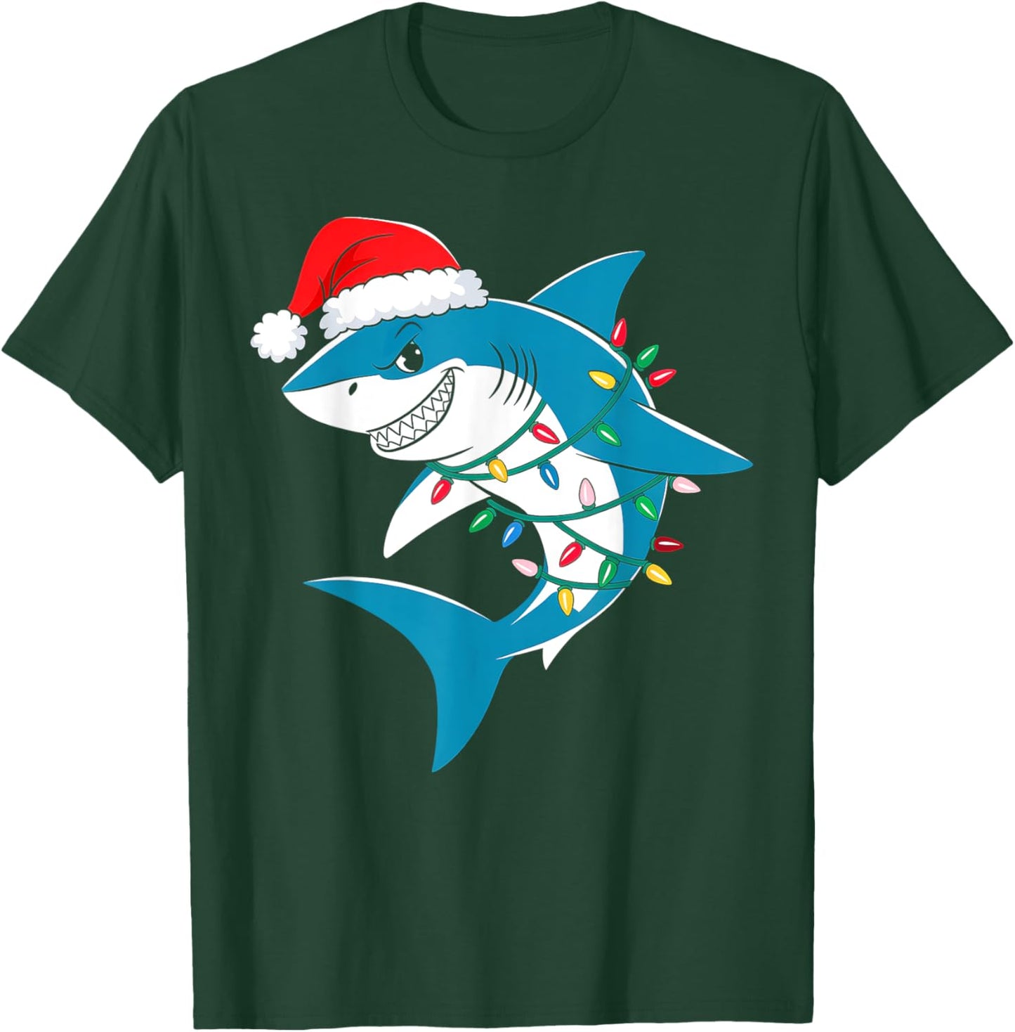Shark Christmas Lights Santa Hat Xmas Pajama Boys Girls Kids T-Shirt - T-Shirt | Forest
