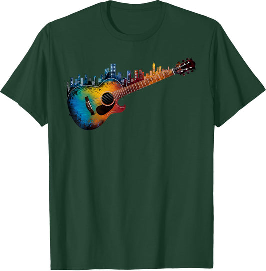 Guitar with City Skyline Band Guitar Musician T-Shirt - T-Shirt | Forest