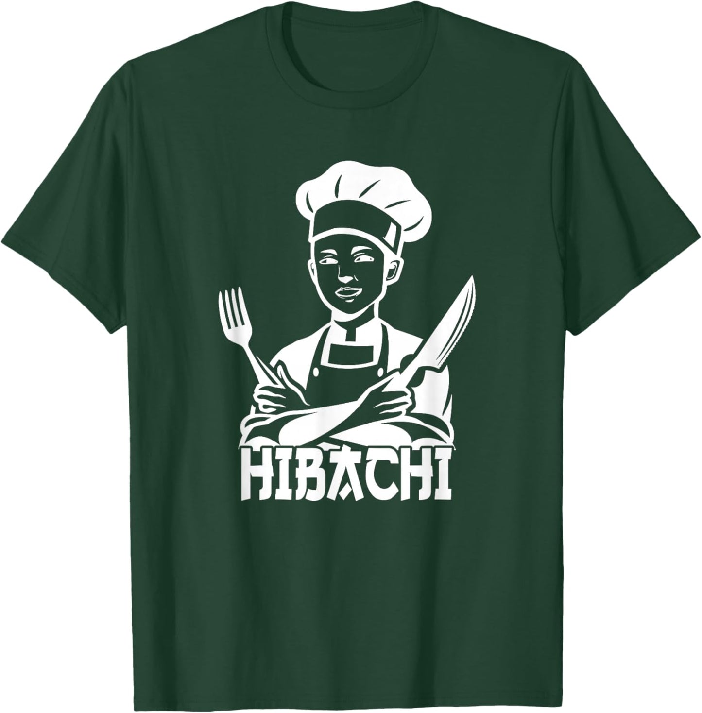 Hibachi Chef Knife Fork Culinary Art T-Shirt - T-Shirt | Forest