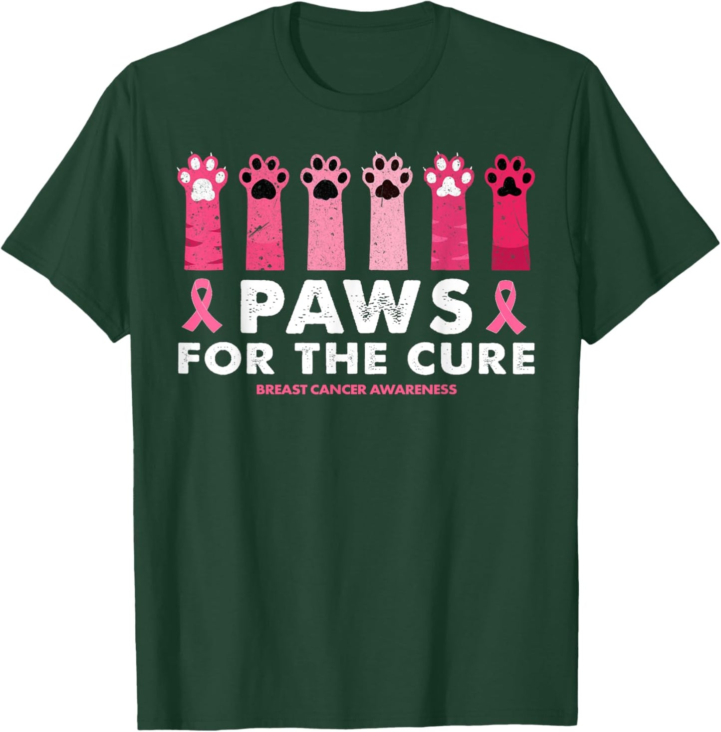 Paws For The Cure Funny Cat Paw Breast Cancer Awareness Men Women T-Shirt - T-Shirt | Forest