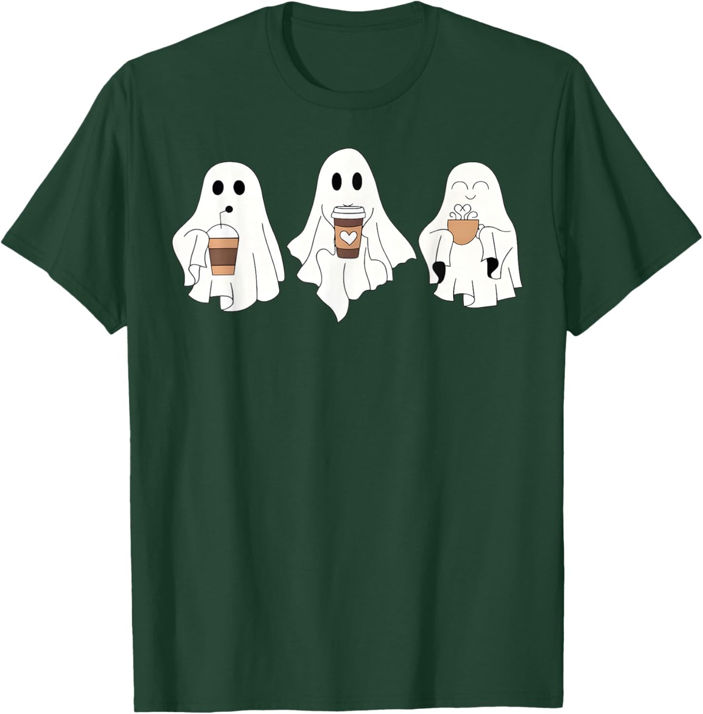 Cute Ghost Drinking Coffee Halloween Ghost Ice Coffee T-Shirt - T-Shirt | Forest