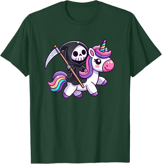 Grim Reaper Unicorn Funny Cute Halloween T-Shirt - T-Shirt | Forest