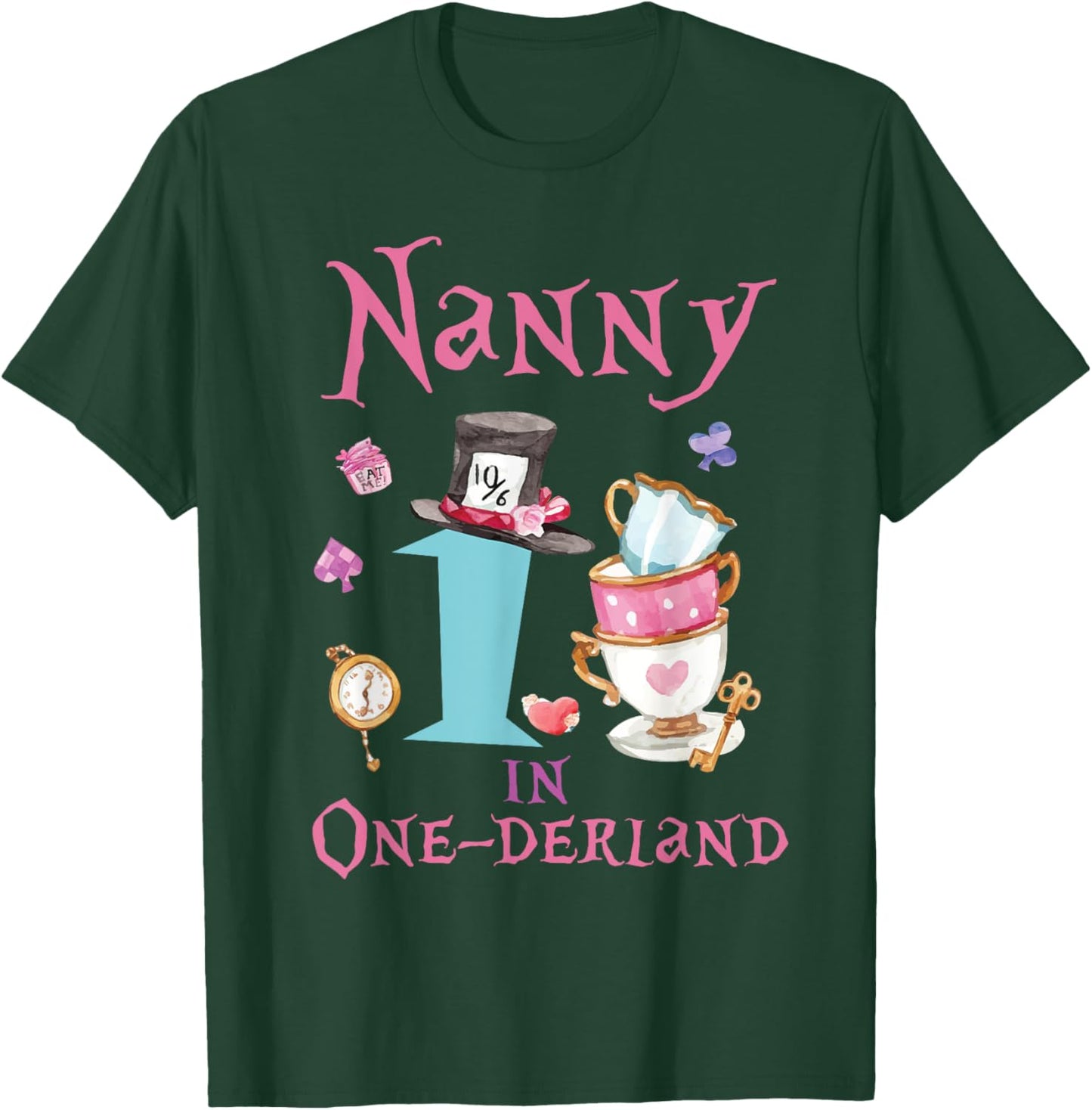Nanny In Onderland 1st Birthday Girl Family Tea Party T-Shirt - T-Shirt | Forest