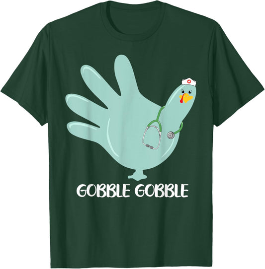 Turkey Gloves Gobble Thankful Nurse Thanksgiving 5 T-Shirt - T-Shirt | Forest