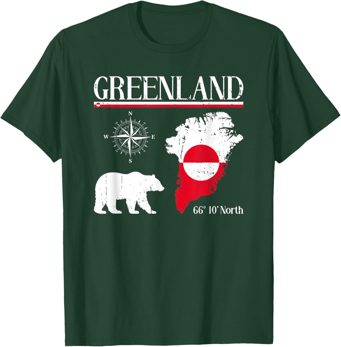 Greenland Icebear Compass Flag Map Greenland T-Shirt - T-Shirt | Forest