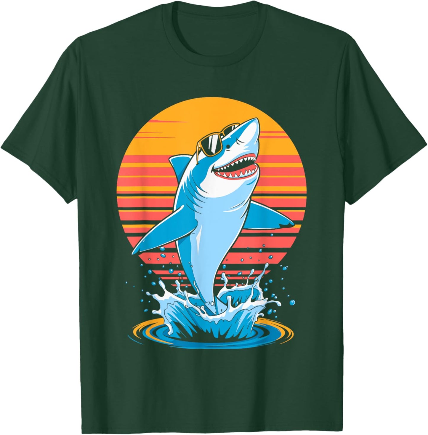 Retro Sunset Cool Shark in Sunglasses Funny Animal Sharks T-Shirt - T-Shirt | Forest