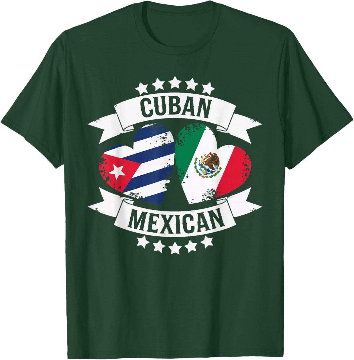 Half Cuban Half Mexican Country Mexico Flag Cuba T-Shirt - T-Shirt | Forest