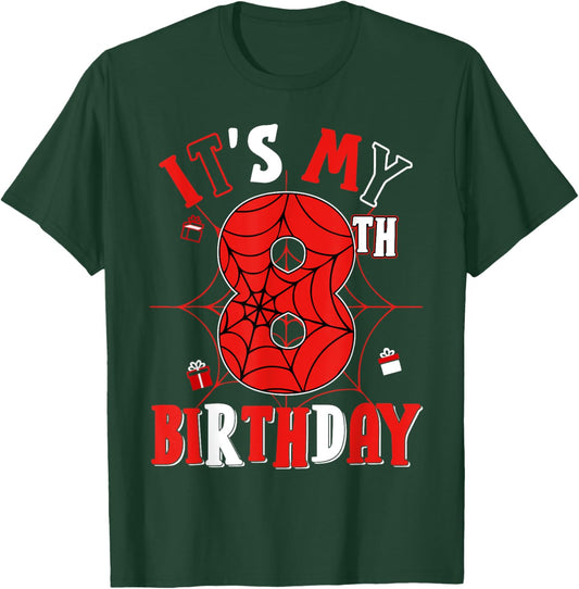 Birthday Party Spider Web Costume It's My 8th Birthday T-Shirt - T-Shirt | Forest