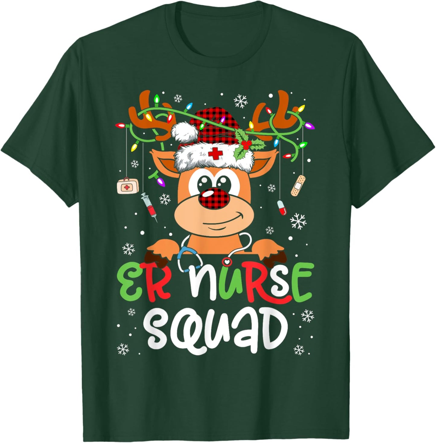 Reindeer Christmas ER Nurse Squad Stethoscope Nurse T-Shirt - T-Shirt | Forest