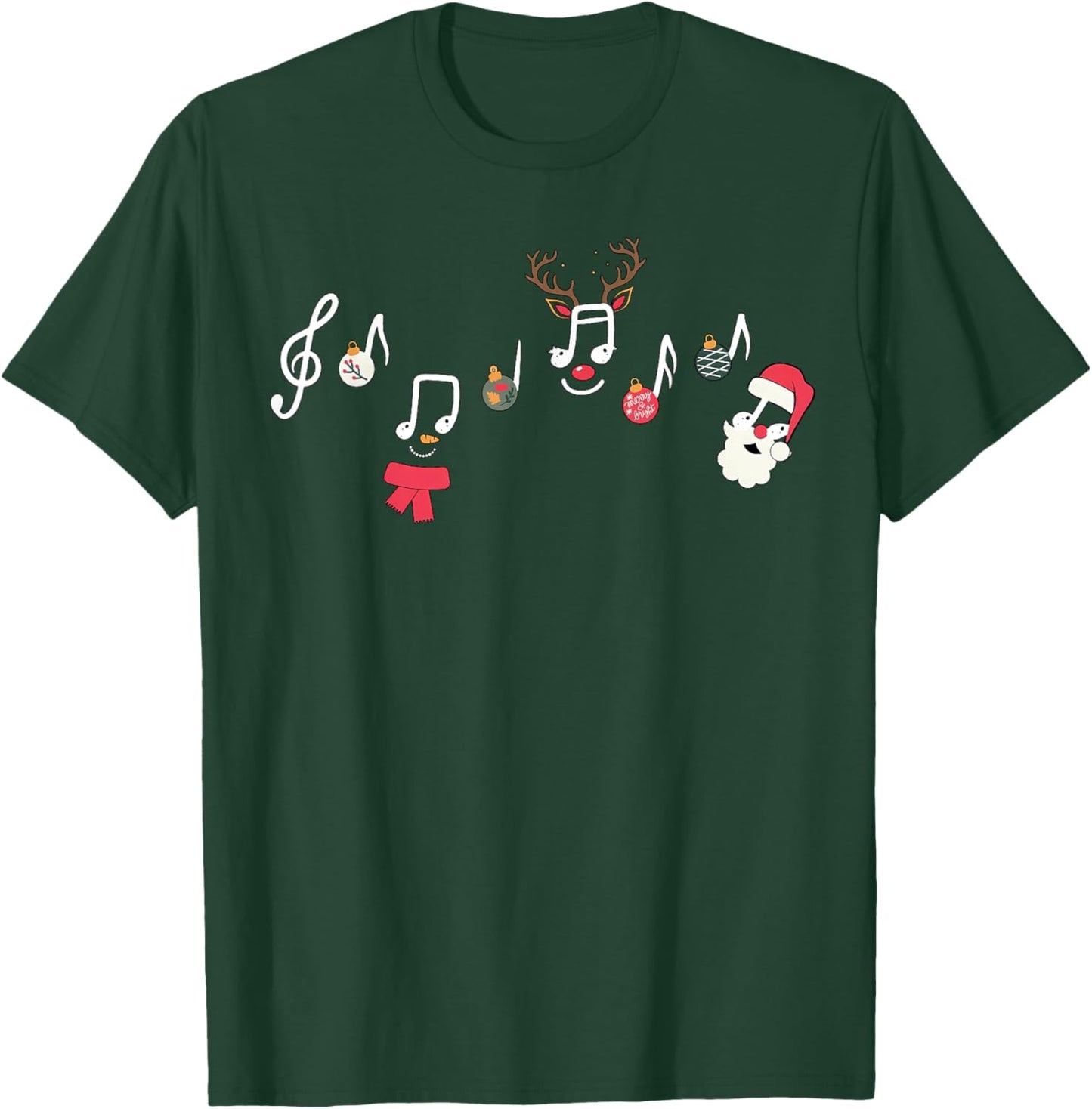 Christmas Santa Snowman Reindeer Music Notes Teacher Holiday T-Shirt - T-Shirt | Forest